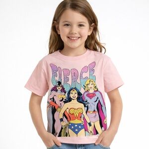 DC Comics Girls 7/8 Wonder Woman Batgirl Supergirl Pink Rhinestone Tee NWOT